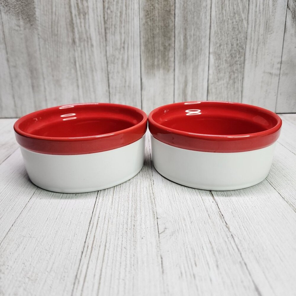 BIA Cordon Bleu Round Ramekin Souffle Dishes Bowl Red and White - Set Of 2